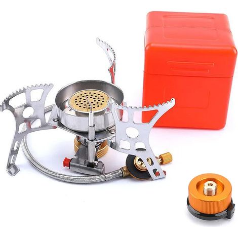 Réchaud à gaz portable de camping, brûleur et ustensiles de cuisine, équipement de camping, haute puissance, pliable, pour les voyages, réchaud de cuisine portable à feu puissant (1/5)