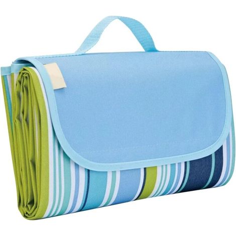 Tapis de pique-nique imperméable - convient pour l'extérieur, la plage, l'intérieur, etc. - 1 pièce, rayures bleues / 145 x 80 cm (1/5)