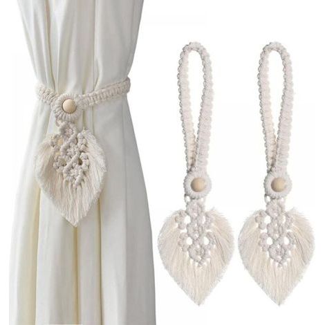 (Beige)2 Pièces Attache Rideau Feuille Bohème Embrasses pour Rideaux Accessoires de Rideau Decoration pour Salon Maison Chambre Salle de Bains, Intérieur et Extérieur (1/5)