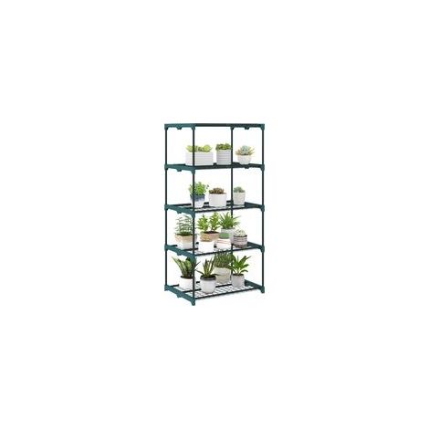 5-stöckiges Blumenregal aus Stahl, Pflanzenständer für drinnen und draußen, Garten, Balkon, Wohnzimmer, 67 x 49 x 138 cm, Grün