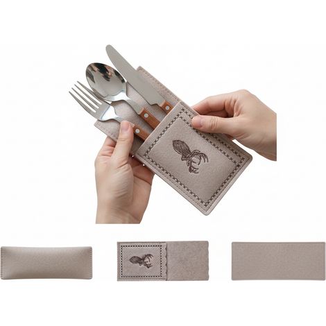 ESTUCHE PARA CUBIERTOS DE FIELTRO DECORATIVO SET DE 2 BOLSILLO BEIGE 23X10 cm (1/5)