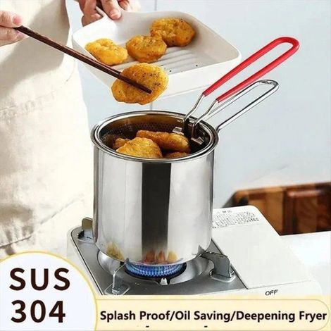 Friteuse - Acier Inoxydable 410 + 201 - Poignée En Silicone - Pour Cuisine Domestique Et Extérieure - 1 Pièce (1/5)