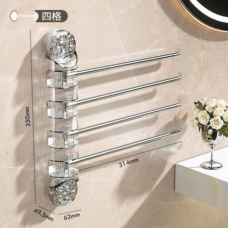 Porte-serviettes à ventouses transparent argenté à 4 barres, non perforé, support de rangement rotatif multi-poteaux, barre porte-serviettes pour salle de bain et toilettes (1/5)