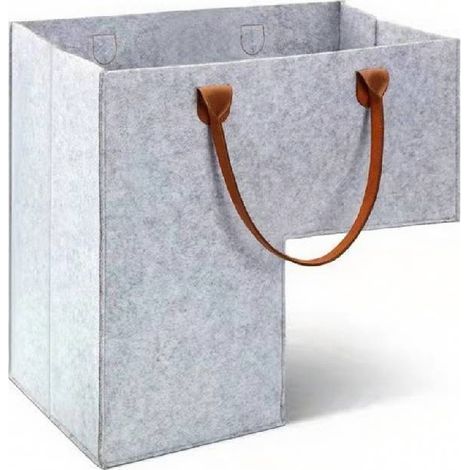 Panier Escalier, Panier D'escalier avec Poignées en Cuir, Panier Rangement en Forme de L, Panier Organisateur D'escalier en Feutre, pour le Linge, les Jouets, les Articles D'ameublement (Gris) (1/4)