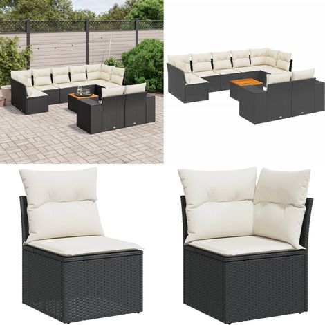 10-tlg. Garten-Sofagarnitur mit Kissen Schwarz Poly Rattan - Gartensorte - Outdoor Möbel - Gartenset - Lounge Set - Esstisch - Home & Living (1/5)