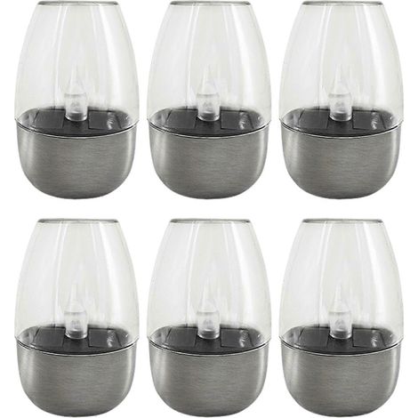 Lanternes solaires en acier inoxydable pour bougies et lampes de jardin étanches sans flamme, décoration extérieure pour terrasse, allée et mariages (lot de 6). (1/5)