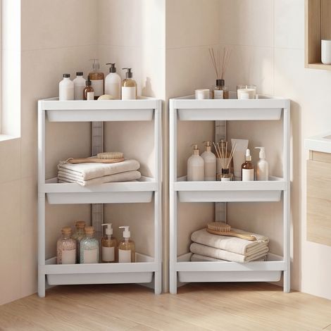 COSTWAY 3-Tier Corner Shower Caddy 2-Pack Bathroom Standing Shelf Drainage Holes-White