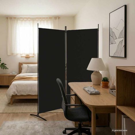 Paravent Cloison de séparation 2 panneaux - Séparateur de Jardin Noir 175x180 cm Tissu BV821302 - BonneVie (1/5)