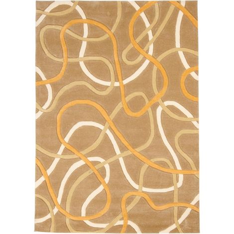 Tapis salon et chambre en acrylique 140x200 beige et orange fait main (1/4)