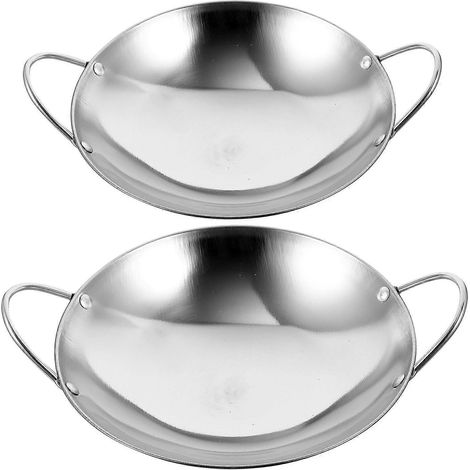 Lot de 2 woks traditionnels en acier inoxydable à double poignée, pour une cuisson plus épaisse. (1/4)