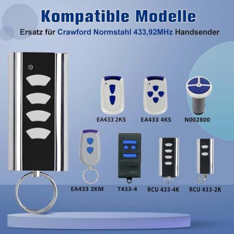 NALOOKAMIC 2 pièces télécommande Garage pour Normstahl Entrematic RCU 433-4K, RCU 433-2K, EA433 2KM, EA433 2KS, Compatible avec Crawford Normstahl 433,92 Rolling Code télécommande Garage (1/3)