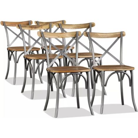 Chaise bois massif clair et métal Tiphen - Lot de 6 (1/5)