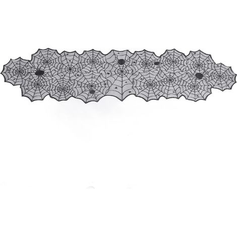 Chemin de Table en toile d'araignée en dentelle noire, décoration de dîner, décor de fête effrayante, tissu en toile d'araignée (1/5)