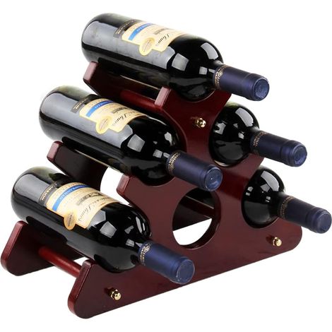 Porte Bouteille Vin Bois 6 Bouteilles,Casier Vin Comptoir Bois Massif,Utilisé dans Les Bars,Armoires (1/5)