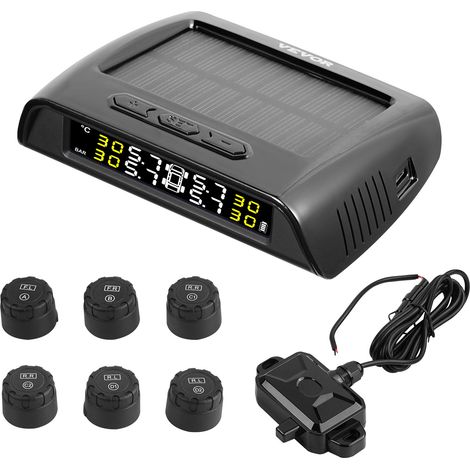 VEVOR TPMS avec 6 Capteurs, Systeme de Surveillance de la Pression des Pneus 0,5-8 bars, Systeme deAlarme de Voiture sans Fil Universel, Affichage en Temps Reel, 5 Modes deAlarme, avec Charge Solaire (1/5)