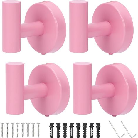 Perchero de pared - Juego de 4 piezas - Ganchos de baño con tornillos - Ganchos para toallas de acero inoxidable - Perchero para batas de baño - Ganchos y pinzas para ropa para el hogar (rosa) (1/5)
