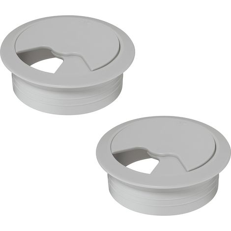 2x passe câble bureau 60mm plastique gris clair rond encastrable Cordon Prise Ordinateur écran Accessoire ameublement (1/2)