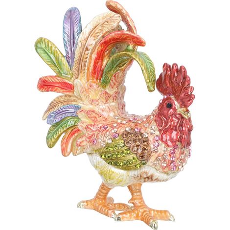 Boîte à Bijoux Décorative en Alliage Émaillé Coloré Petit Modèle 6X75 CM Coffret Créatif de Coq Strass Porte-Collier Artisanal pour Rangement Bijoux et Décoration Intérieure (1/5)