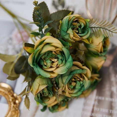 Bouquet Ornement d'Automne Fleurs Artificielles Pivoine en Soie Vertes DIY Mariage Fêtevert clair (1/5)