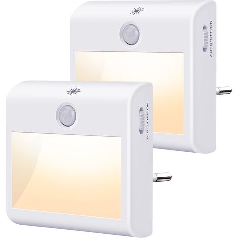 Veilleuse LED avec détecteur de mouvement, 3 modes (marche/arrêt/automatique), lumière blanc chaud pour couloir, escalier, chambre (1/5)