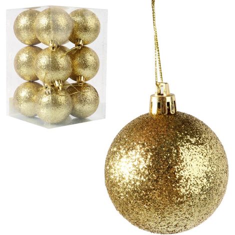 Set di 12 palline di Natale con glitter dorati, 6 cm (1/5)