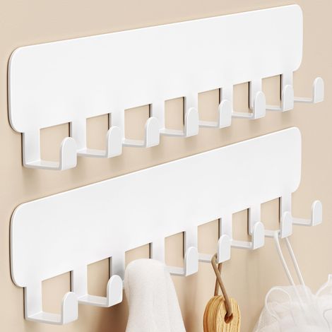 Crochets à clés muraux adhésifs sans perçage, porte-clés à coller au mur, Blanc, lot de 2