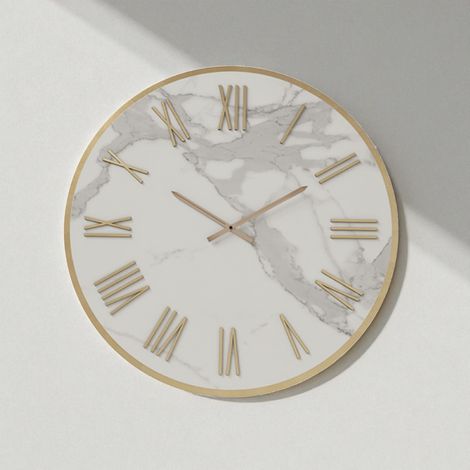 Orologio rotondo D40 cm ANSEL in kerlite Bianco con dettagli Rame (1/2)