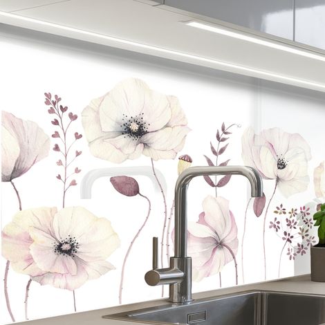 REVETEMENT MURAL DE CUISINE, CRÉDENCE DE CUISINE Fleurs - Pastel - Plantes - Blanc 80x60 (1/5)