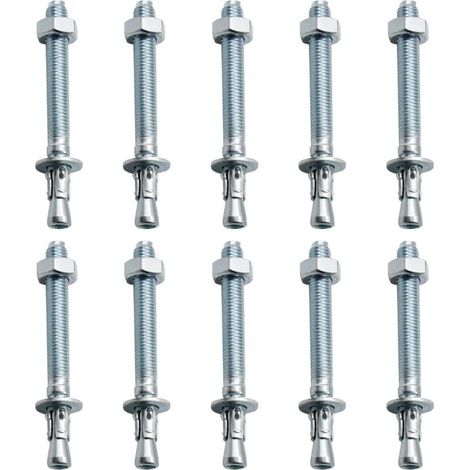 Chevilles d'ancrage pour charges lourdes – Lot de 10 pièces M10 – Acier galvanisé pour béton et pierre – Installation rapide et durable