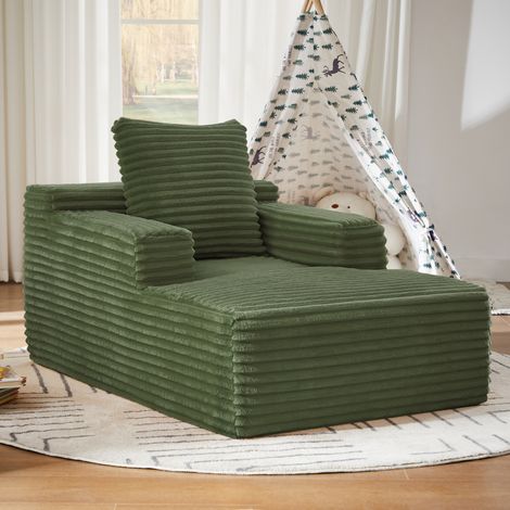 Divano chaise longue in velluto a coste verde, 117 x 81 x 50 cm, senza montaggio HAVRYA (1/5)