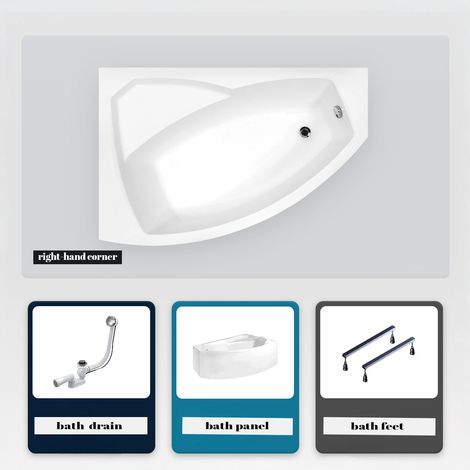 Asymmetrische Badewanne - 160 x 100 cm - Rechts - mit Verkleidung - mit Füßen - Ablaufgarnitur Chrom - RIMA