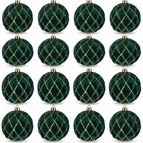 Set 16 Palline Natale Velluto Verde Scuro 6 cm con Ricami Dorati per Albero di natale ghirlande decorazioni verdi casa e lavoro addobbi sfere particolari ed eleganti (1/5)
