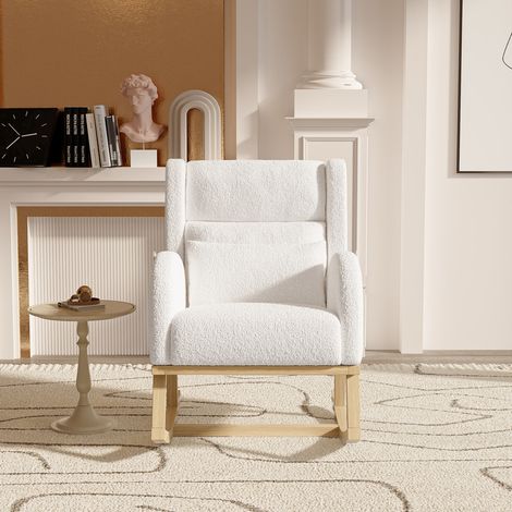 Fauteuil à bascule pour chambre d'enfant, fauteuil à bascule en molleton, fauteuil à bascule rembourré avec dossier haut et pochettes latérales, fauteuil d'appoint pour le salon, blanc (1/5)