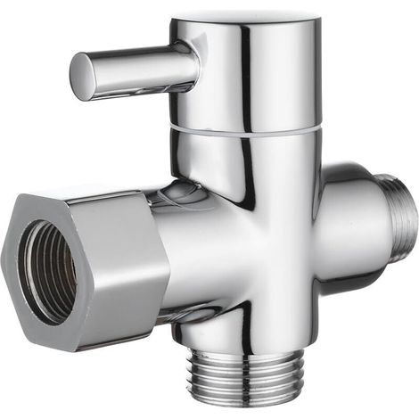 Vanne 3 Voies en Laiton Massif 3/8-12/17 T Adaptateur Vanne de Derivation pour Toilette WC, Chromé, DSF007D (1/5)