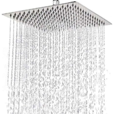 Pommeau de Douche Inox - Tete de Douche Pluie, Pommeau de Douche Carré 20CM, Douche Economie d'Eau Universelle Filetage 1/2 Pouce, Facile à Installer et à Nettoyer (1/4)