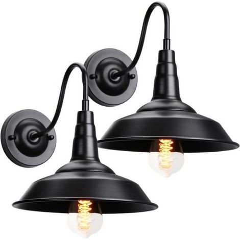 2 x Applique Murale Vintage Métal Tout Noir, Edison Lampe Rétro LED, Vintage Applique Murale Pour Couloir Cuisine (1/5)