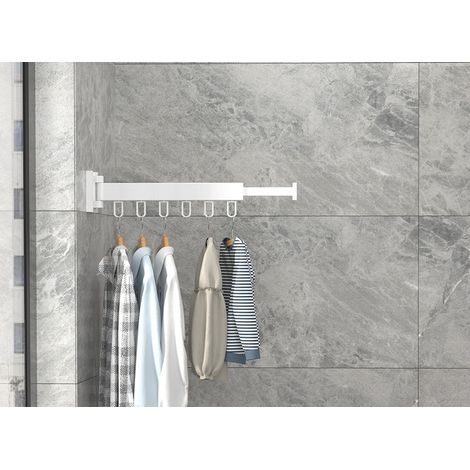Ausziehbare Wandgarderobe mit Handtuchhalter, einmal zusammenklappbar, max. Belastung 20 kg, weiß, für Balkon und Schlafzimmer