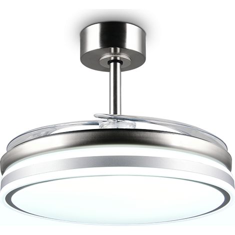 Plafonnier led ventilateur 30w 3500lm cct 2700 6500k reglable hauteur 106cm nickel mat ip20 - trio volda (1/4)
