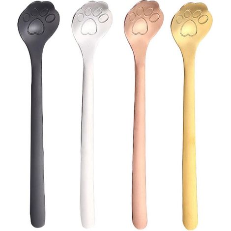 4 piezas de cucharas de café de acero inoxidable cucharas con forma de pata de gato cuchara de cucharilla de dibujos animados cuch，4 piezas，acero (1/5)