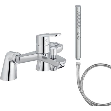 Mitigeur baignoire JACOB DELAFON Aimé + pommeau de douche Shift+ rond + flexible de douche métal + colonnettes (1/5)