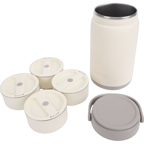 Gamelle Isotherme Inox 304 Transportable Conserve Repas sous Vide pour Adultes Étudiants Gris 4 Compartiments (1/5)