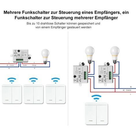 Schalter, 433 MHz kabelloser Schalter, RF-Schalter und Empfänger-Set – 2200 W/10 A Empfänger, Lichtschalter, kabelloser Schalter, Wandschalter für Smart Home (1/5)