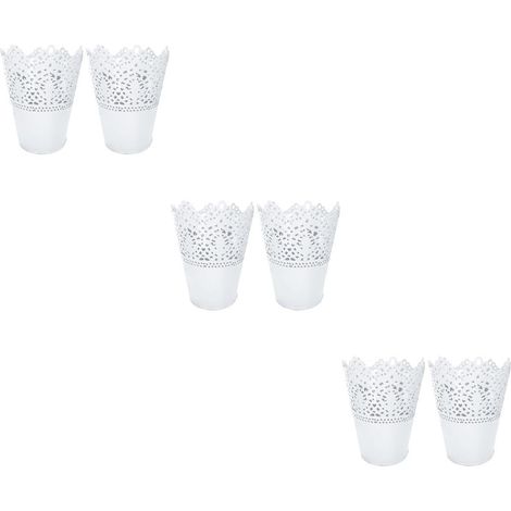 6 Pièces Pot De Fleurs Seau à Fleurs en Étain Vase à Séchées Vase à Fleur Galvanisé à Rétro Jardinière De Cactus en Fer Floral Blanche Style Le Fer Stockage (1/5)