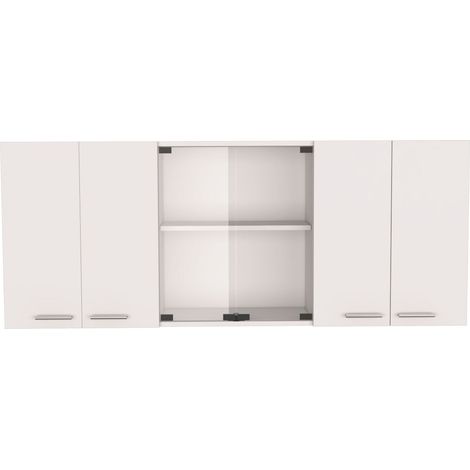 Mueble de Pared Cocina con Cristal 150 con multiples puertas Blanco , 60 cm X 150 cm X 31.49 cm , Blanco (1/5)