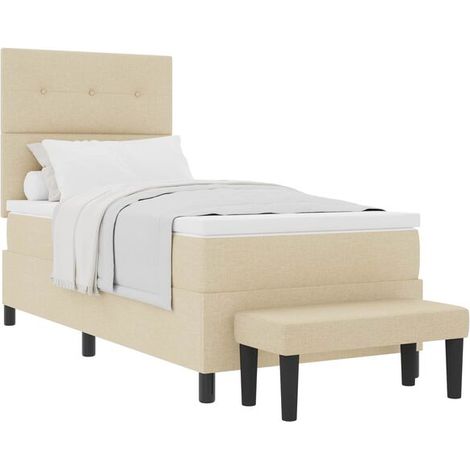 Matelas à ressorts avec tête de lit, beige, 90 x 190 cm, revêtement en tissu. (1/5)