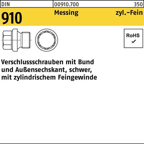 DIN 910 Verschlussschraube Feingewinde VG M20x1,5 Messing blank ASK m. Bund 25 Stk (1/2)