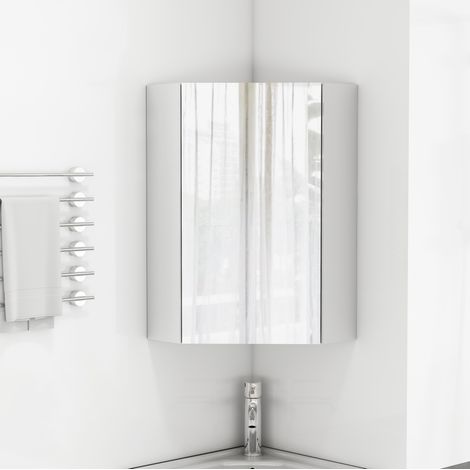 Mobile bagno angolare con specchio, 3 lati a specchio, cerniere ammortizzate, bianco HAVRYA (1/5)