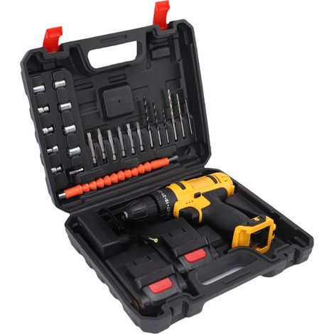 Perceuse-visseuse sans fil 21V Kit 3en1 Outils Électriques Mandrin 10mm Couple Max 35N.m 1280tr/min Variateur Vitesse 2 Batteries Éclairage LED Visseuse Portative Prise UE 110-240V (1/5)