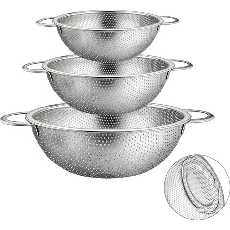 3pcs métal Passoire Passe Passoires Micro Passoire de Cuisine Perforées avec Poignées pour Pâtes (1/5)