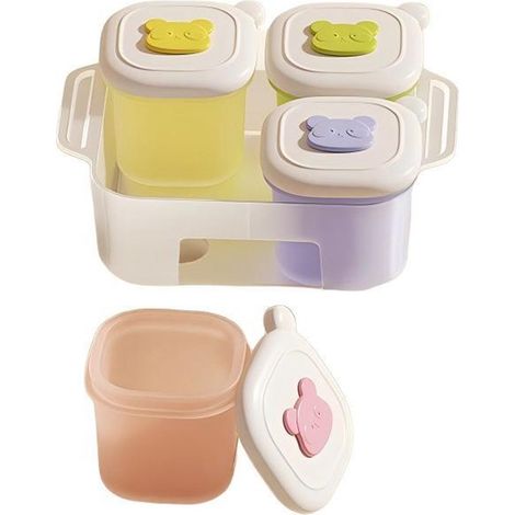 Recipientes para almacenar comida para bebés，fabricados en silicona，juego de 4，capacidad de 50 ml cada uno，100% herméticos，con escala de medición (1/5)
